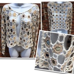 Homemade Crochet Blanket Cardigan Sweater Medium